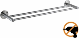 Wangel Adhésif Fort 2 Barres Porte Serviettes 60cm, Colle Brevetée + Auto-Adhésif, Acier Inoxydable, Finition Brossée