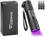 Winzwon LED Lampe Torche UV Lampe de poche Lumière Noire Lampe Torche, 395nm, ultra violet Détecteur pour traceurs fluorescents/urine animale/Tapis, 3 piles AAA Incluses