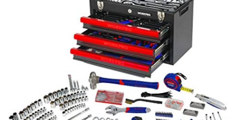 Boite à outils complète WorkPro W009044A – Coffret à outils Métallique antirouille 3 tiroirs 408 pièces pour mécanique