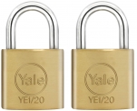Yale YE1/20/111/2 – Lot de 2 Cadenas Laiton Massif 20 mm, 3 Clés Identiques – Pour Valise de Voyage, Bagages, Sac à Dos